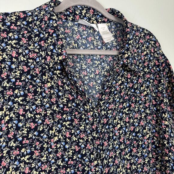Liz Claiborne Button Up Shirt Womens 18W Blue Ditsy Floral Gauze Cottage Boho - Picture 5 of 9